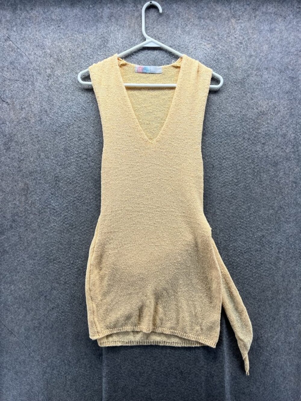 FP Beach Sweater Vest Womens Small Yellow V Neck Knit Side Tie Tunic Lightweight